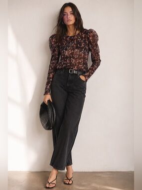 IRO Lou Sheer Floral Print Long Sleeve Tunic Top Size 34 US 0-2